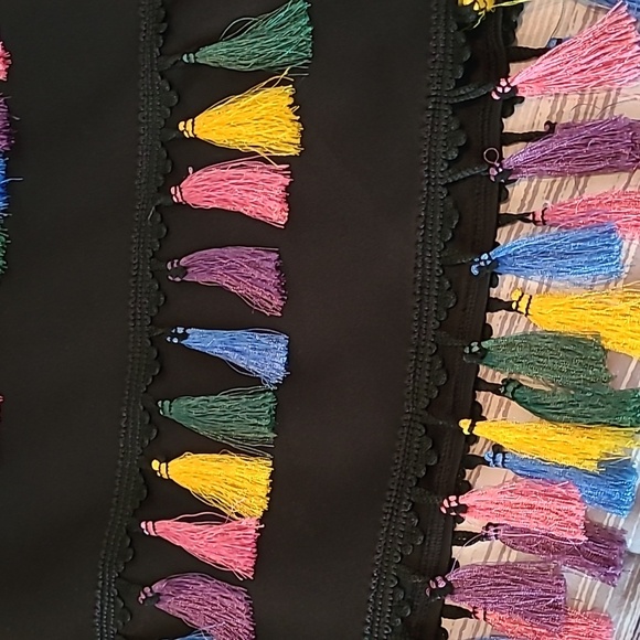 New York & Company Black Sleeveless Pullover Stretch Dress Colorful Tassels M - Picture 11 of 13
